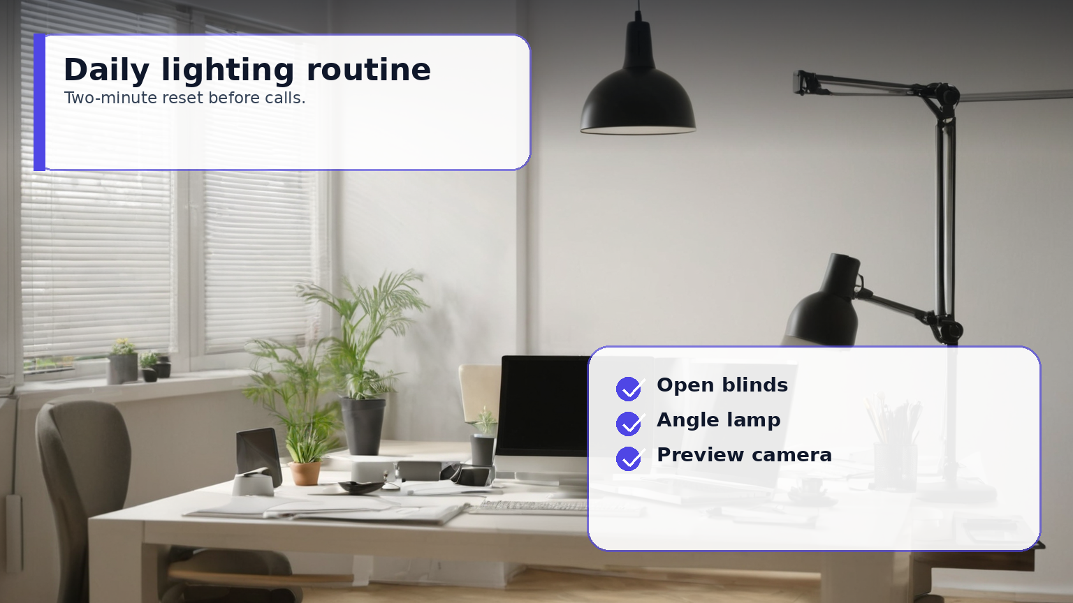 Two-minute pre-call lighting routine