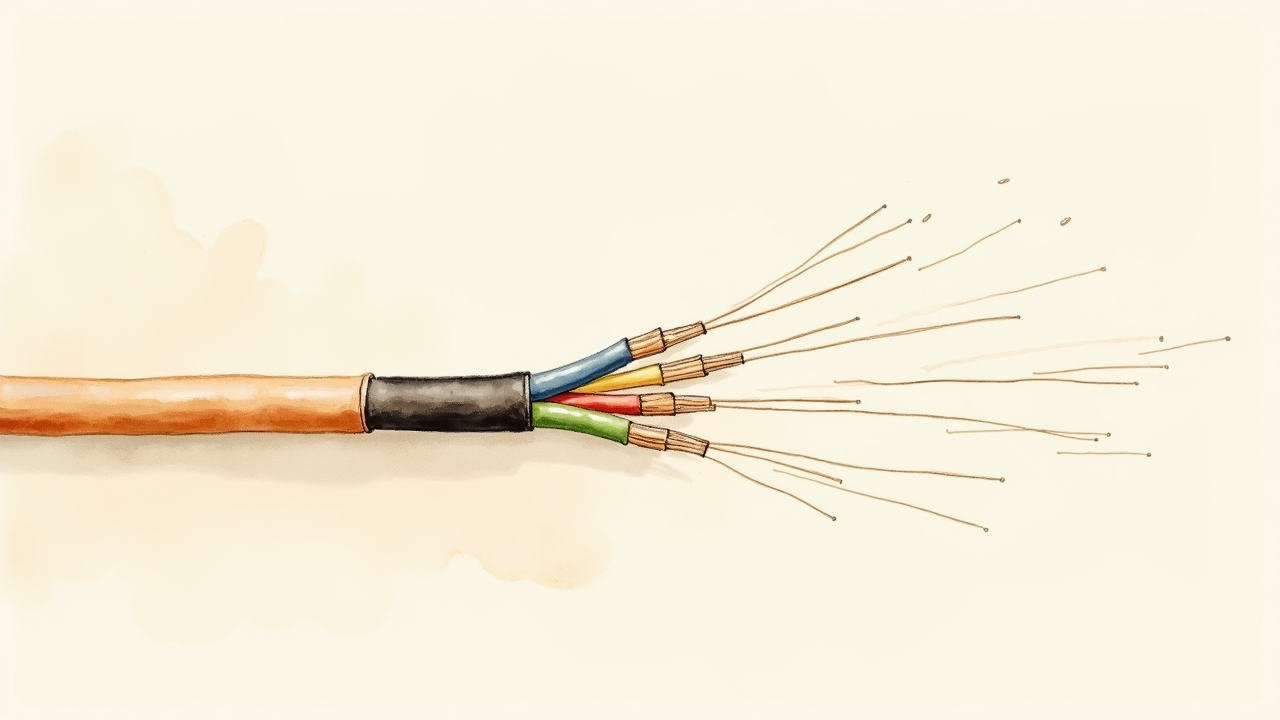 Watercolor illustration of fiber optic cable bundle with abstract speed lines