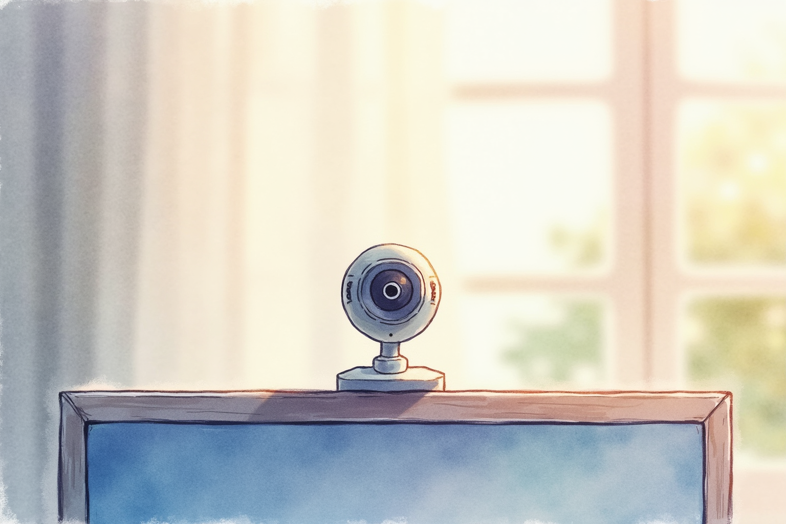 Webcam with diffused warm light from a window