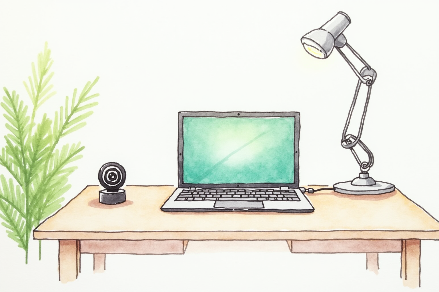 Clean home office with folded green screen tucked beside desk
