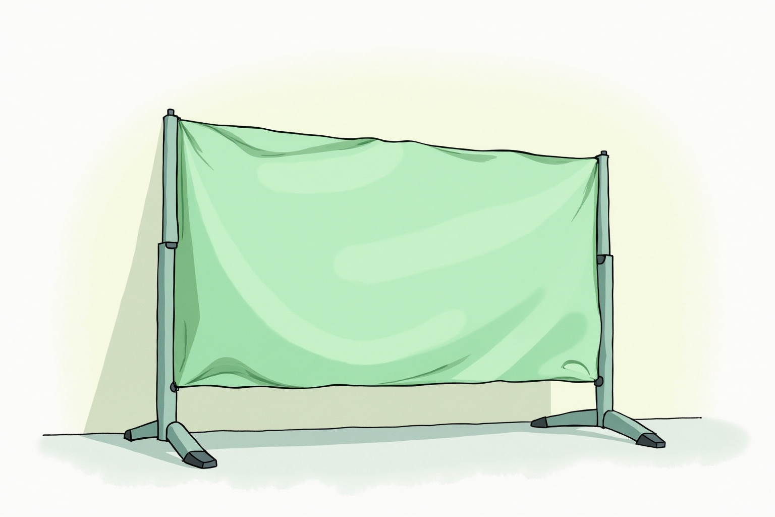 Folded portable green screen leaning against a wall