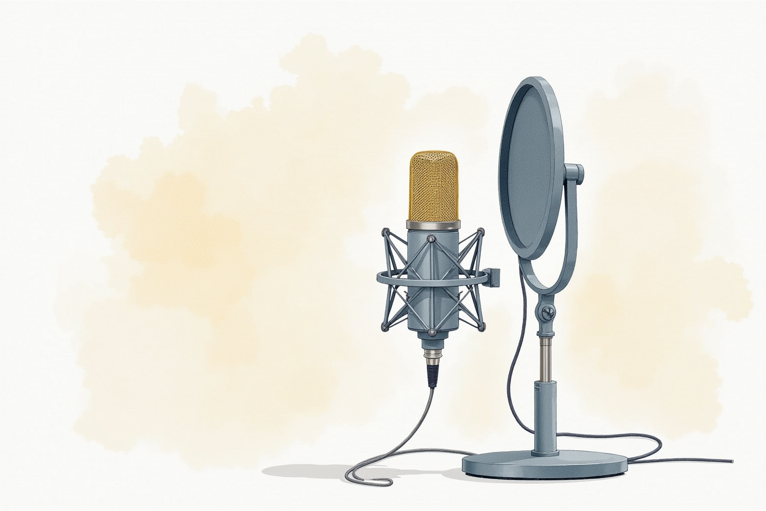 Pop filter and shock mount around a microphone, side view