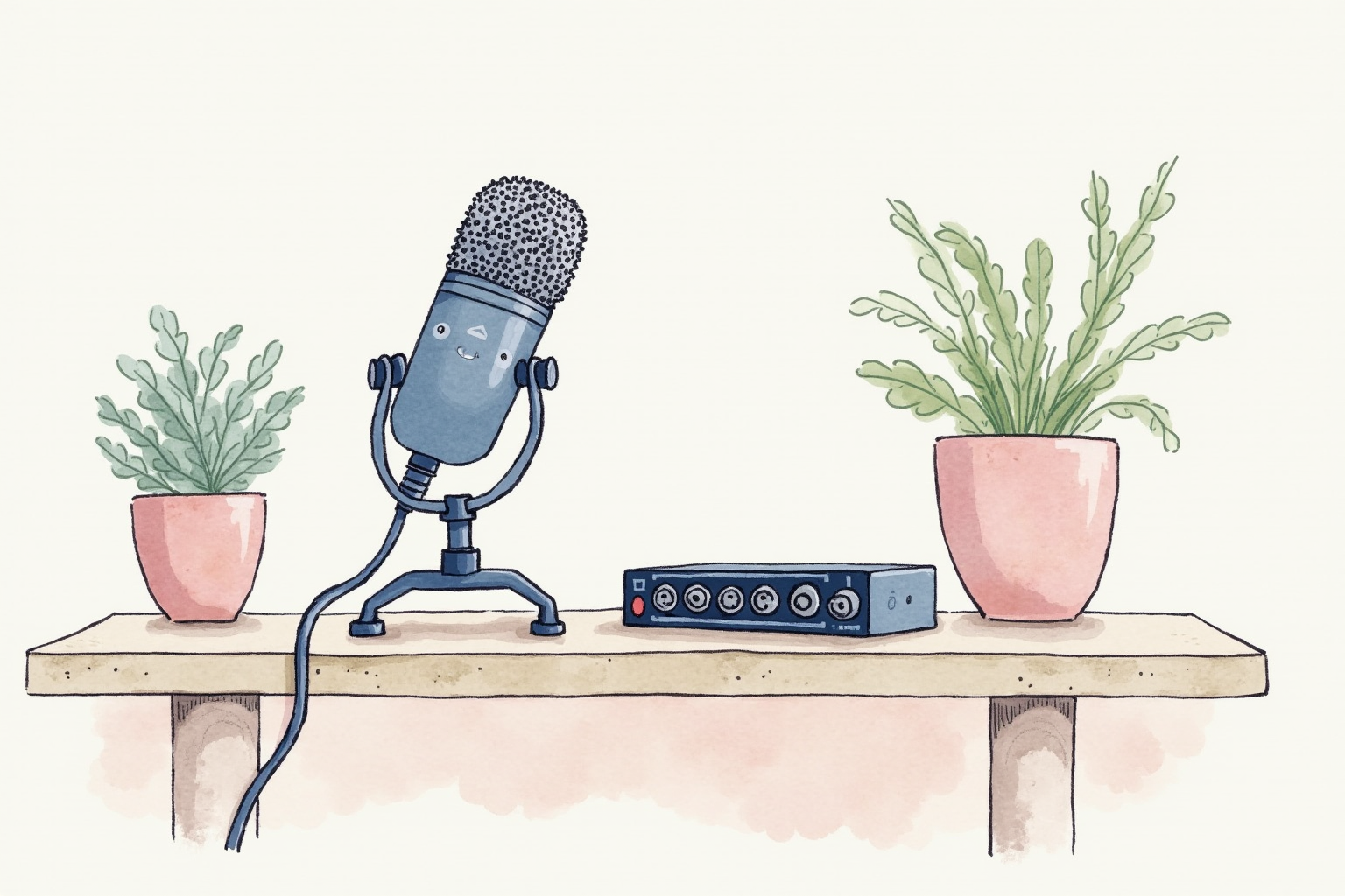 XLR microphone with small audio interface on a desk