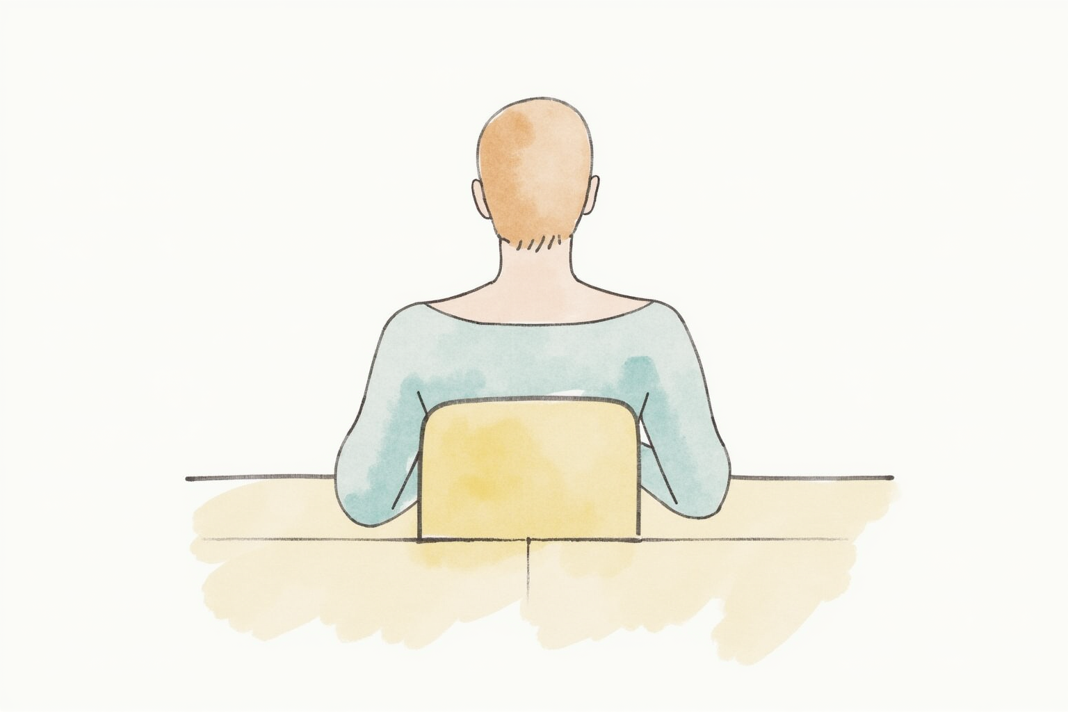 Person sitting upright at a desk with relaxed shoulders