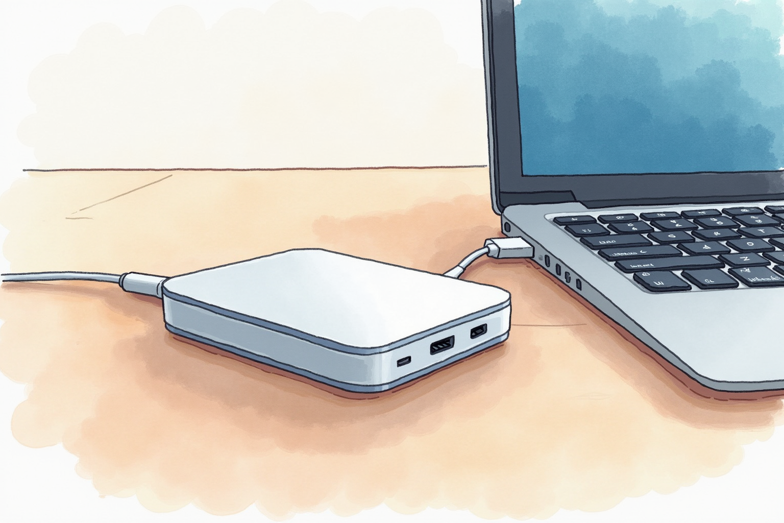 Thunderbolt 4 dock on a wooden desk beside a closed laptop