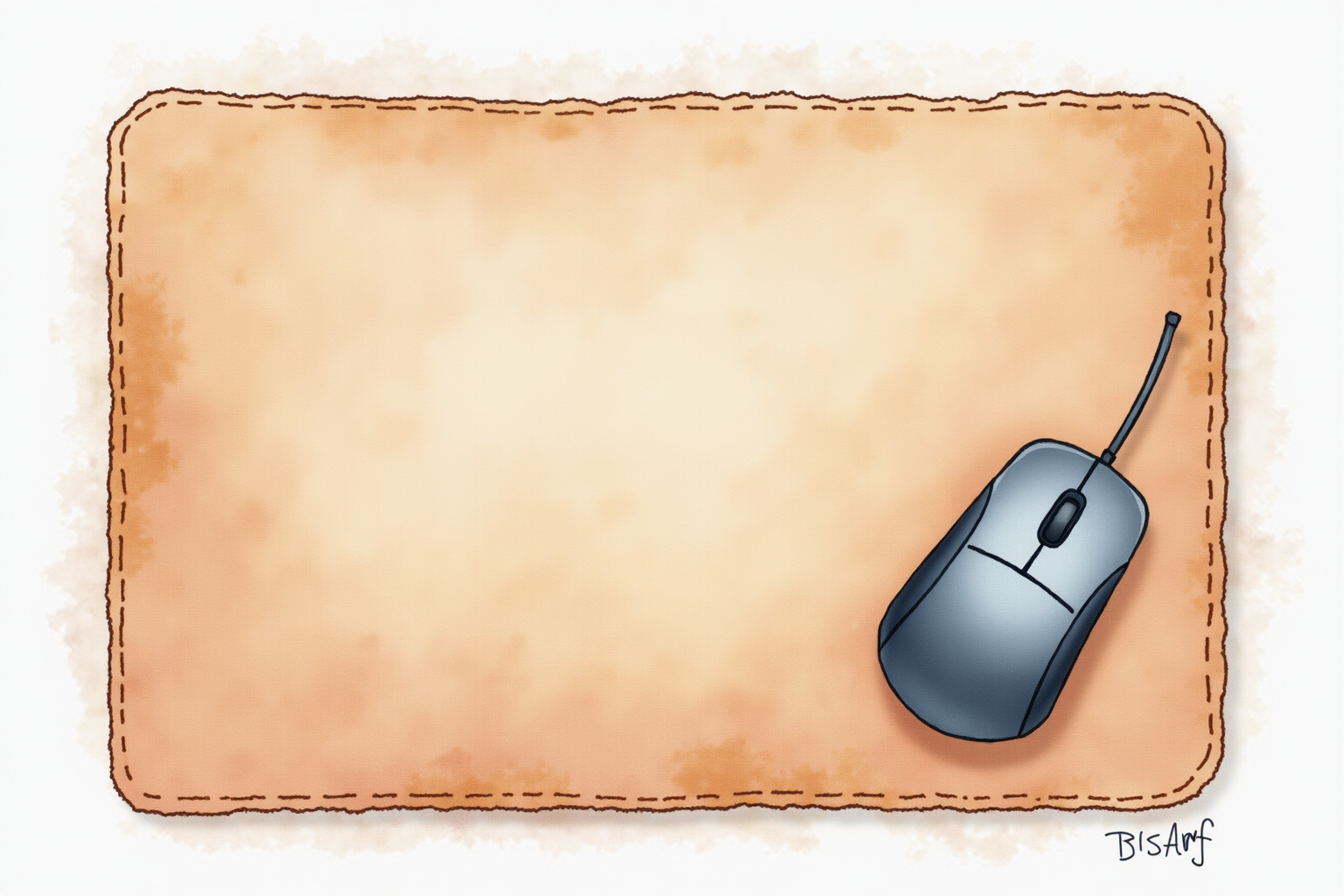 Close-up of leather desk mat texture with a wireless mouse