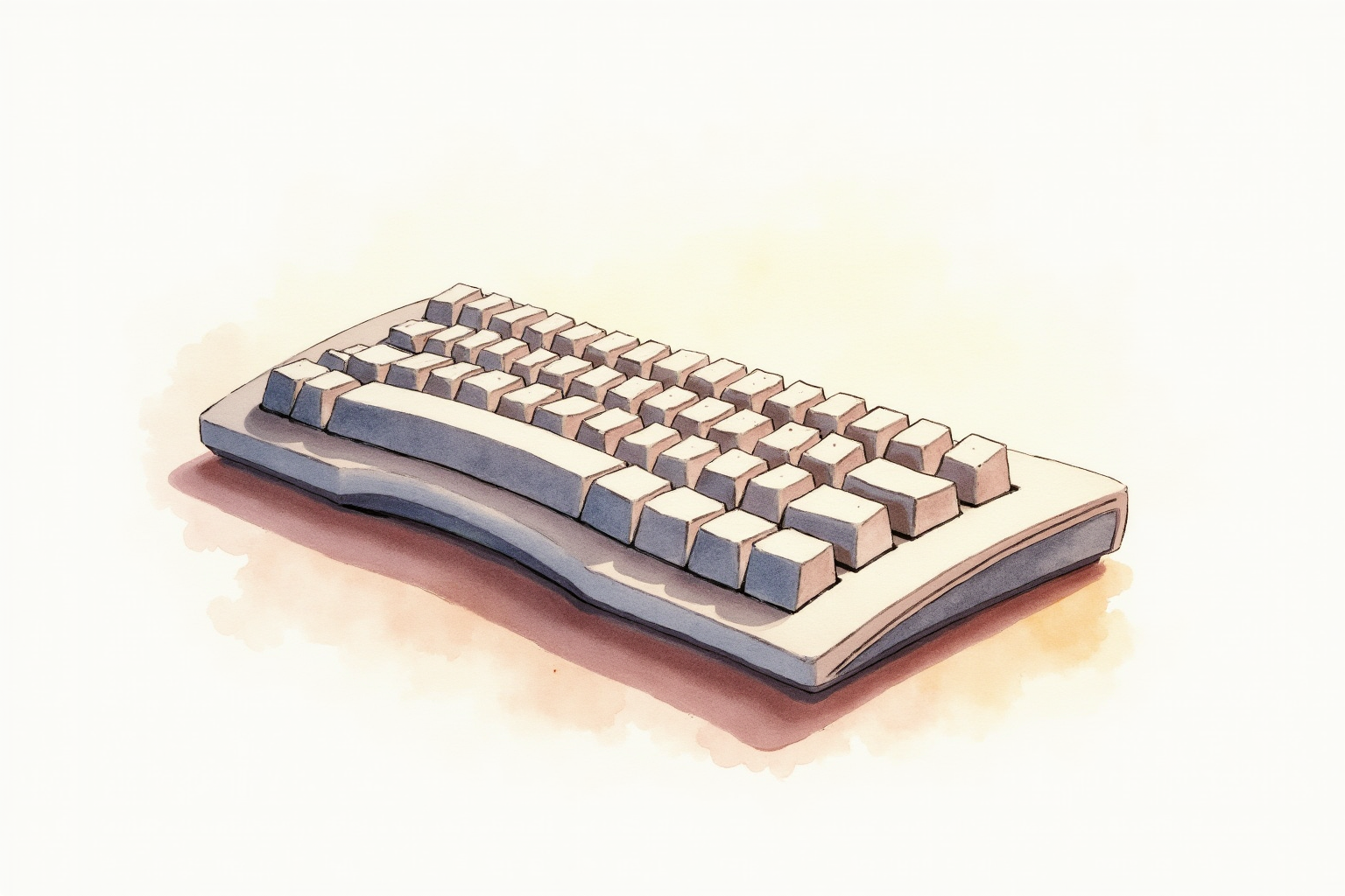 Kinesis-style concave keyboard with curved keywells from side angle