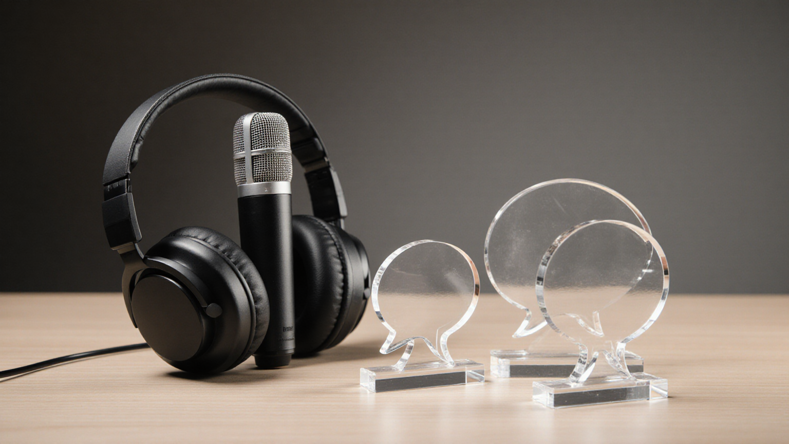 Tabletop microphone and blank tokens representing multiple participation options