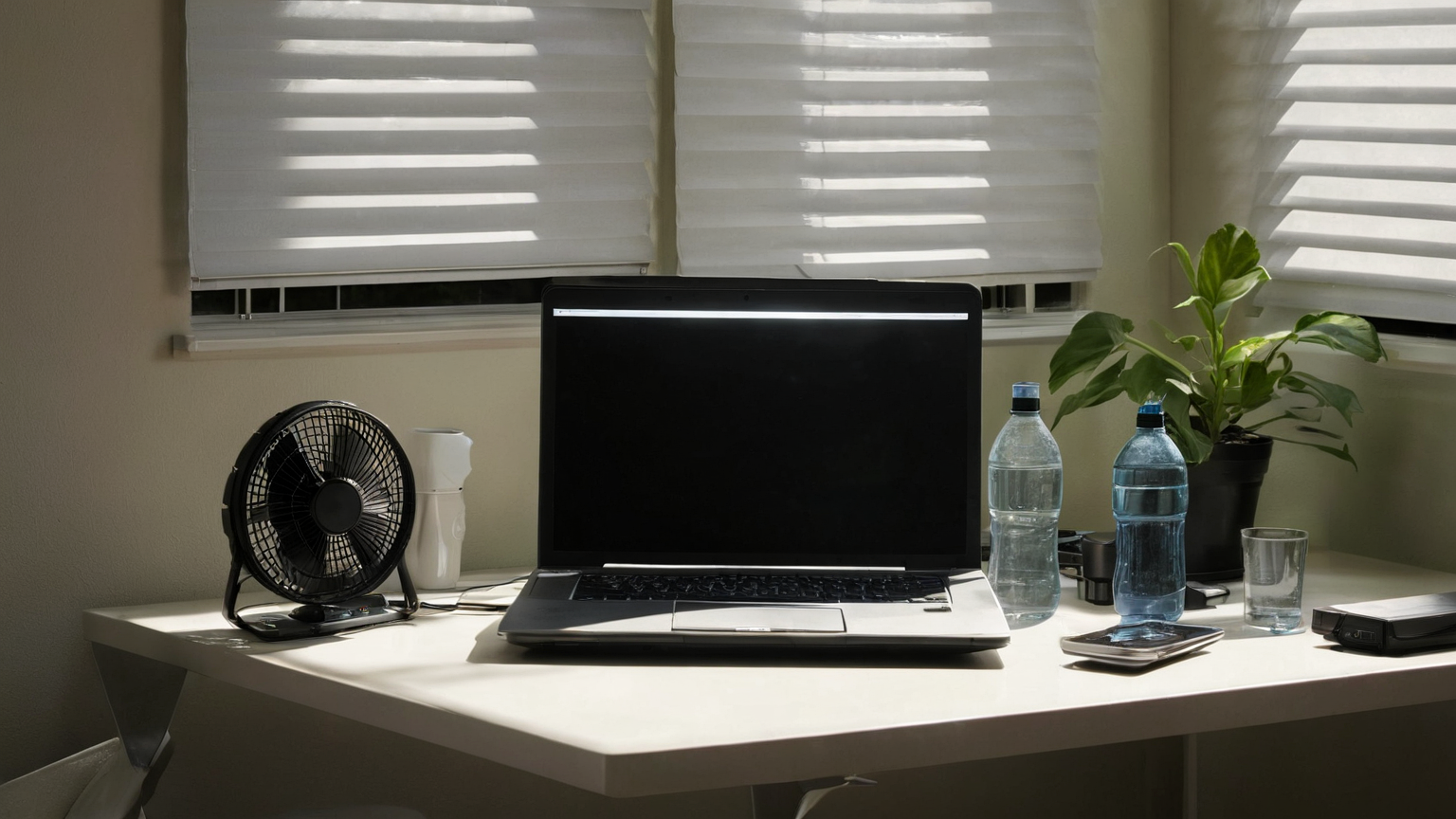 Heat wave remote work desk with cooling and power backup plan