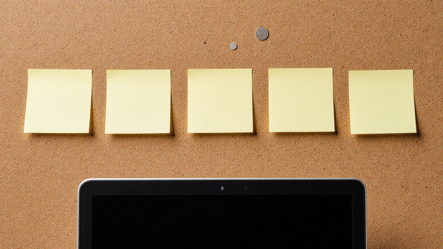 Blank timeline cards on a corkboard