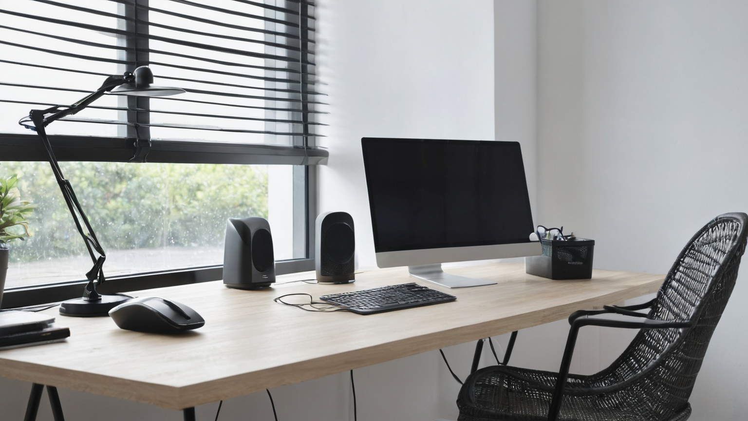 Compact desk setup with purifier and blurred air alert device